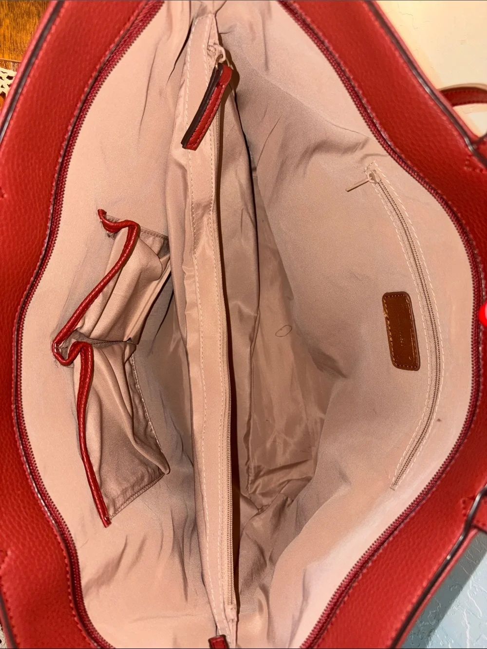 Nine West Red Pebbled Tote with Gold Logo Charm